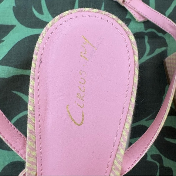 Sam Edelman Gingham Pink Yellow Block Heel Mules with Criss Cross Strap Detail - Picture 6 of 10